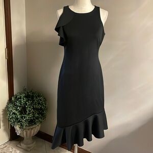 Banana Republic women’s asymmetrical flounce sheath BLACK dress scuba lined sz 6
